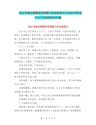 2024年柜台销售员试用期工作总结范文与2024年柜员个人工作总结范文汇编