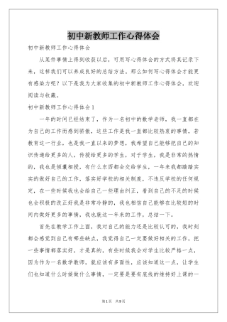 初中新教师工作体会心得