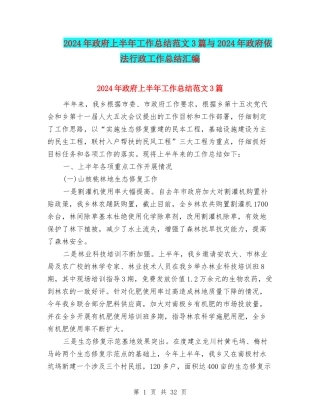 2024年政府上半年工作总结范文3篇与2024年政府依法行政工作总结汇编
