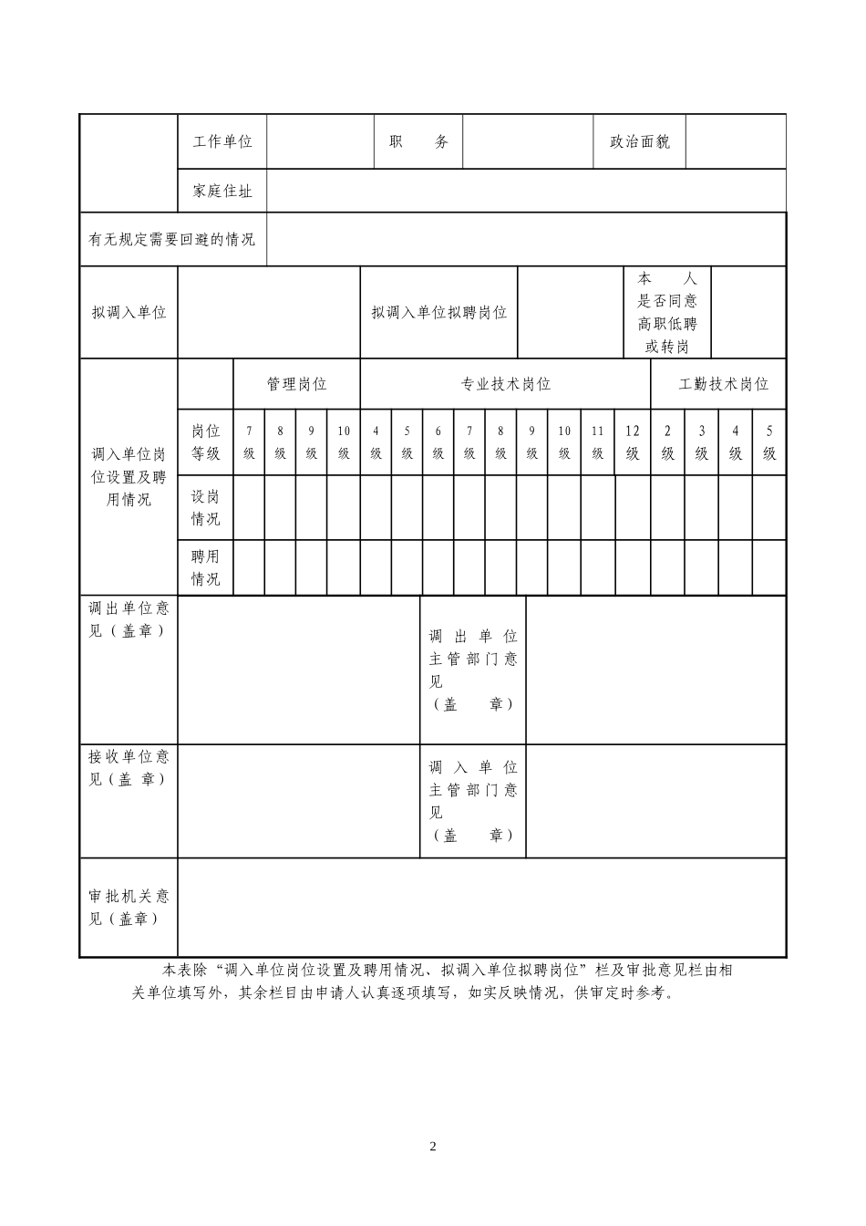 事业单位工作人员流动登记表_第2页