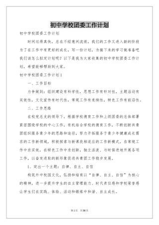 初中学校团委工作参考计划