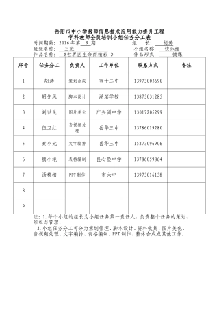 三班二组任务分工表