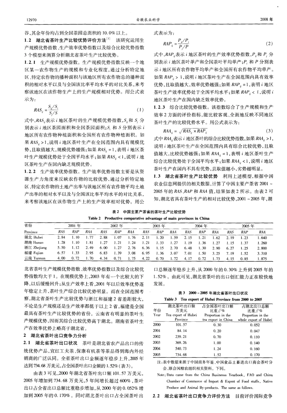 湖北省茶叶生产比较优势与出口竞争力分析_第2页