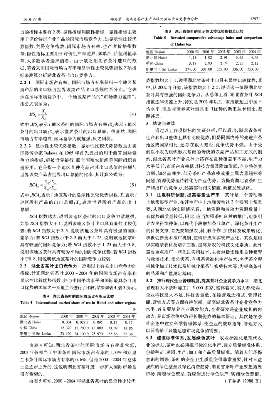 湖北省茶叶生产比较优势与出口竞争力分析_第3页