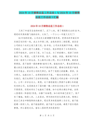 2024年10月销售总监工作总结1与2024年10月销售总监工作总结3汇编