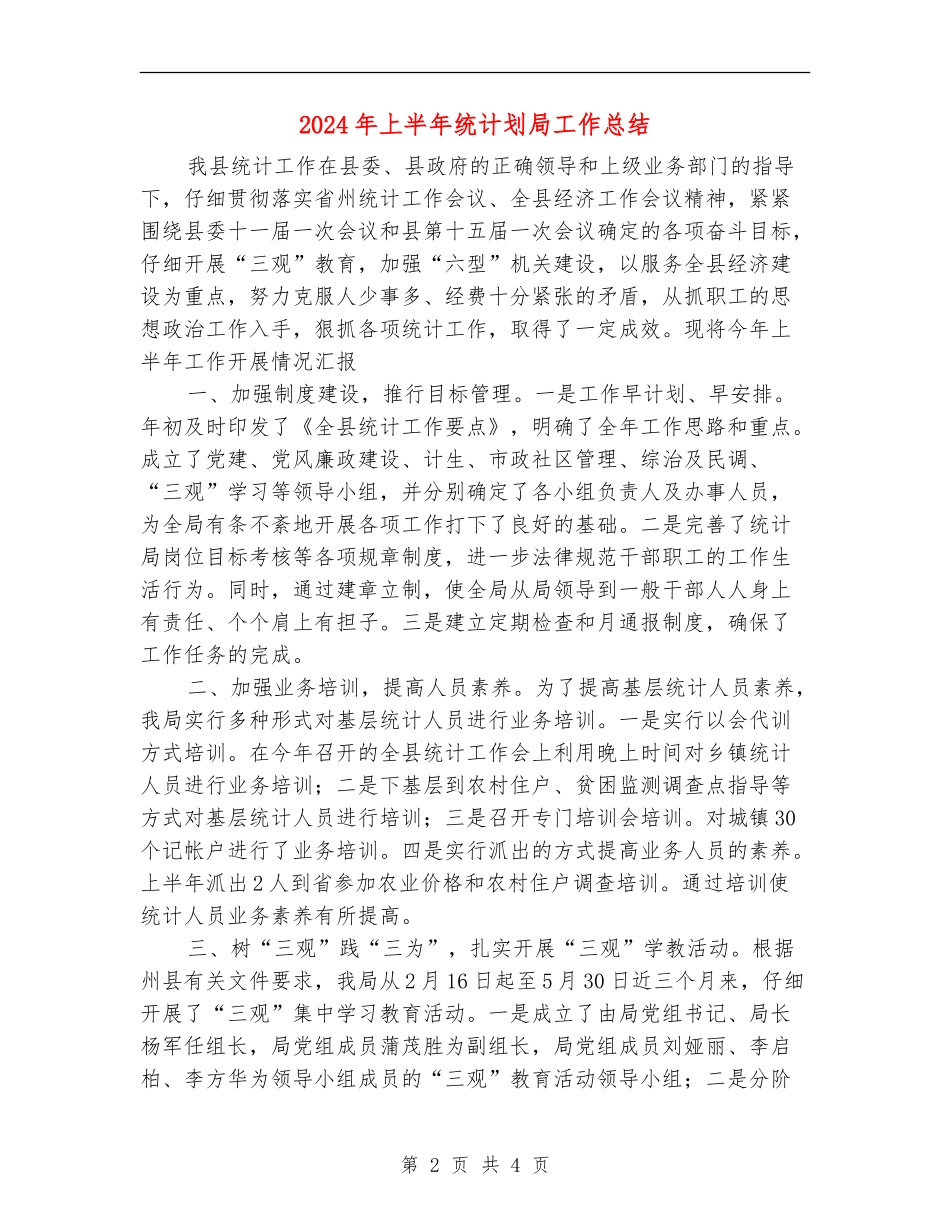 2024年上半年统计划局工作总结【新版】_第2页