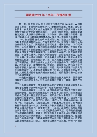 国资委2024年上半年工作情况汇报
