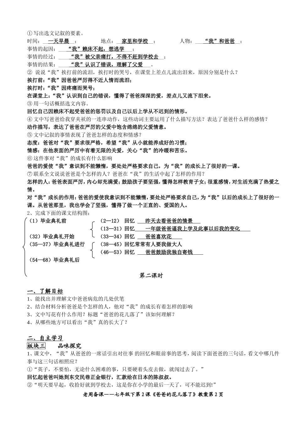 《爸爸的花儿落了》教案_第2页