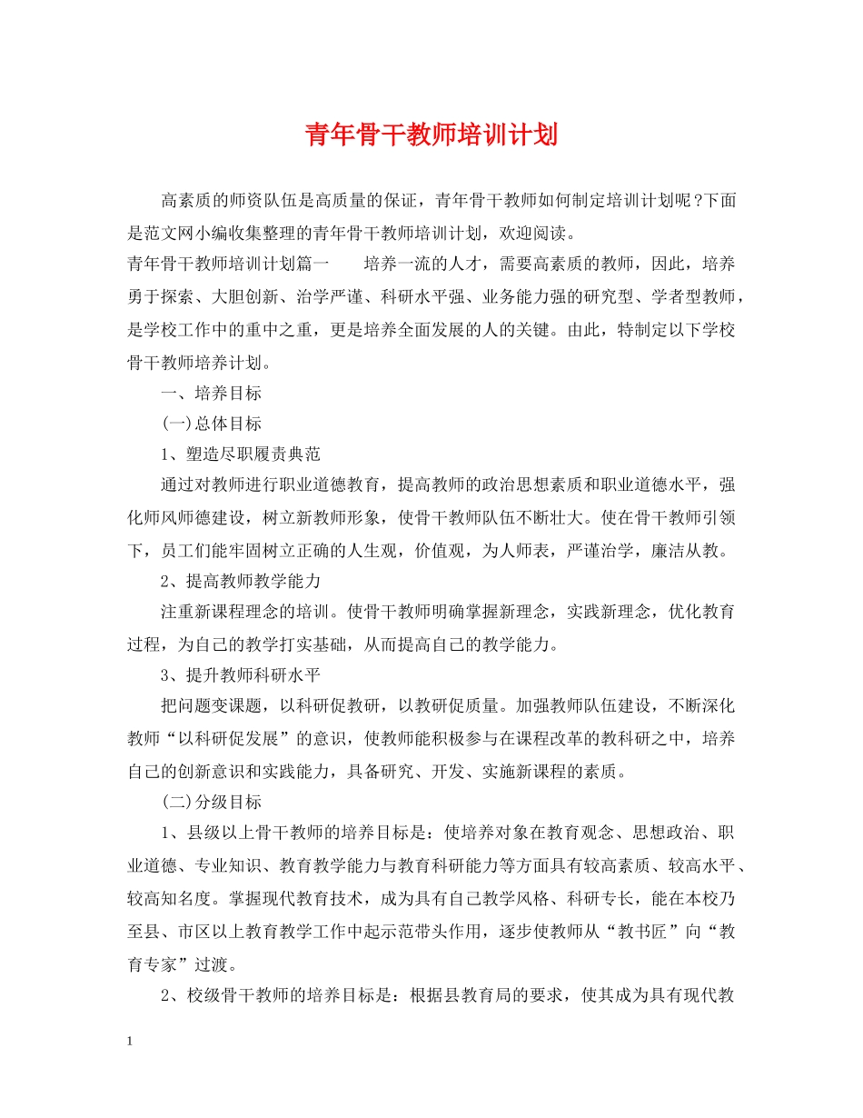 青年骨干教师培训计划 _第1页