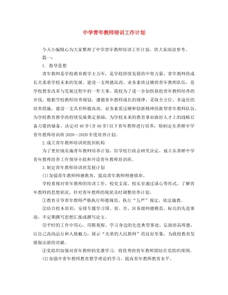青年教师培训工作计划 