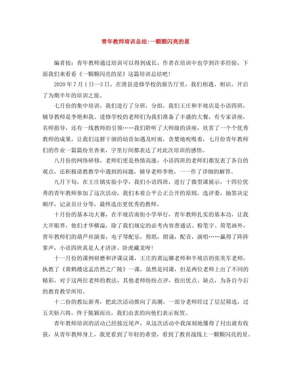 青年教师培训总结-一颗颗闪亮的星 _第1页