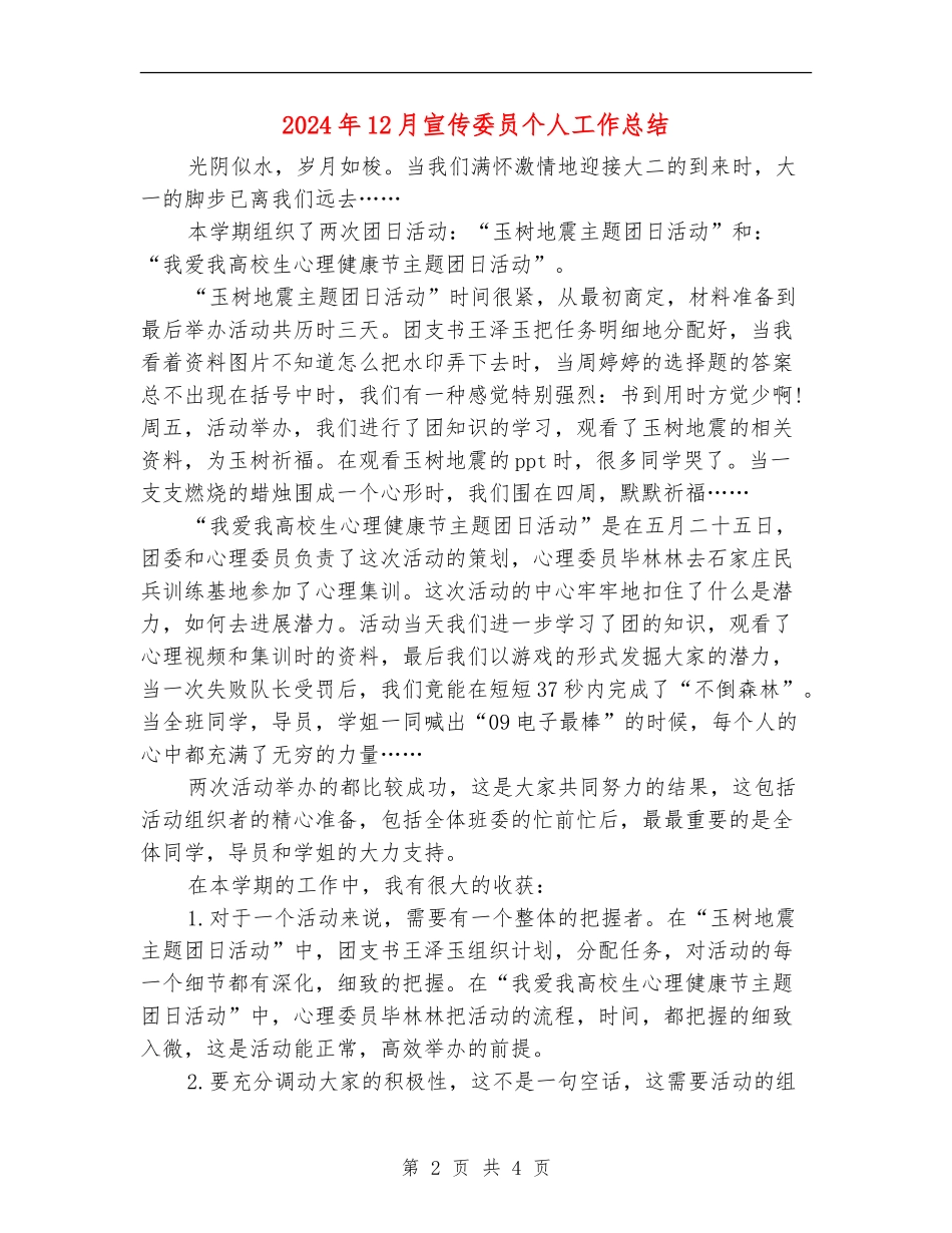 2024年12月宣传委员个人工作总结_第2页