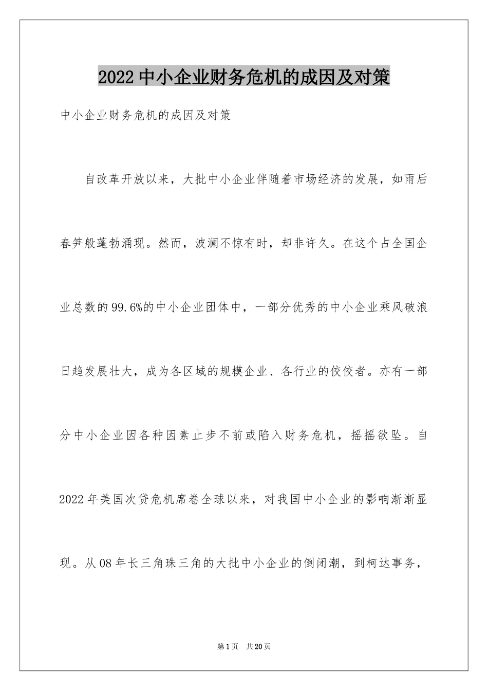 2024中小企业财务危机的成因及对策_第1页