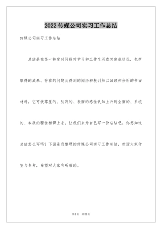 2024传媒公司实习工作总结