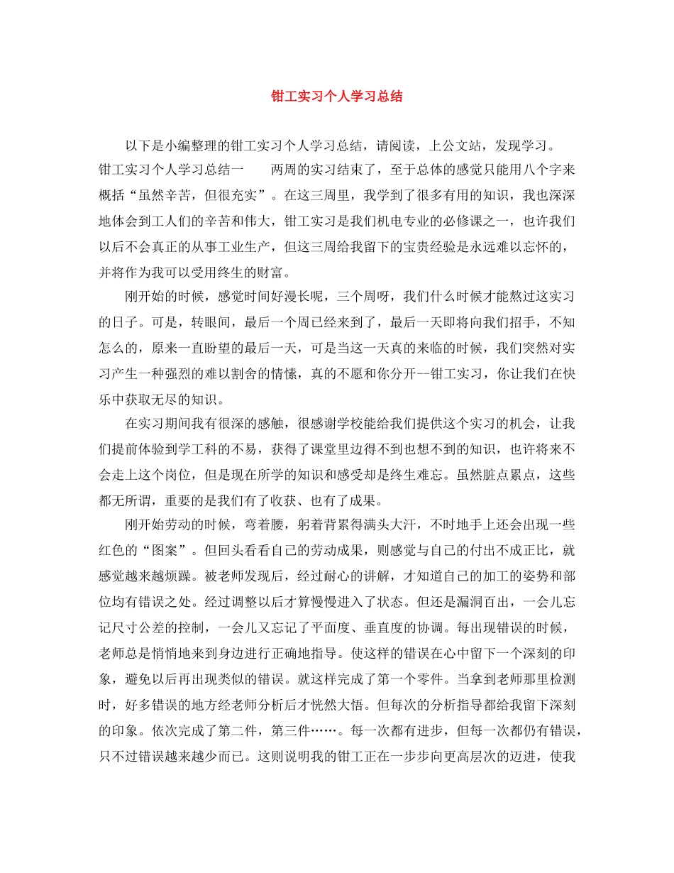 钳工实习个人学习总结 _第1页