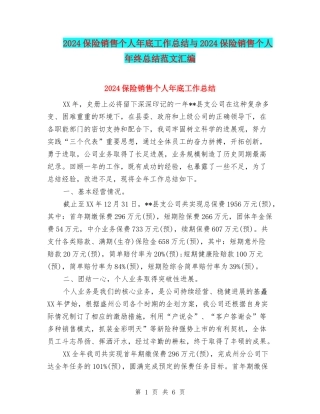 2024保险销售个人年底工作总结与2024保险销售个人年终总结范文汇编