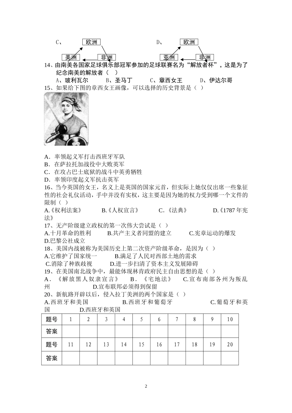 2015遂宁八中九年级历史上册第一学月测试_第2页