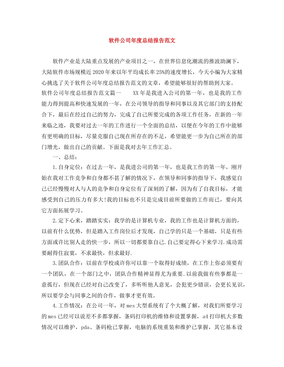 软件公司年度总结报告范文 _第1页