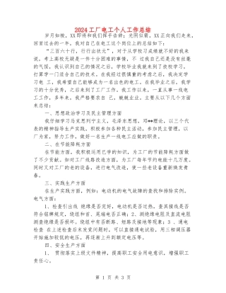 2024工厂电工个人工作总结