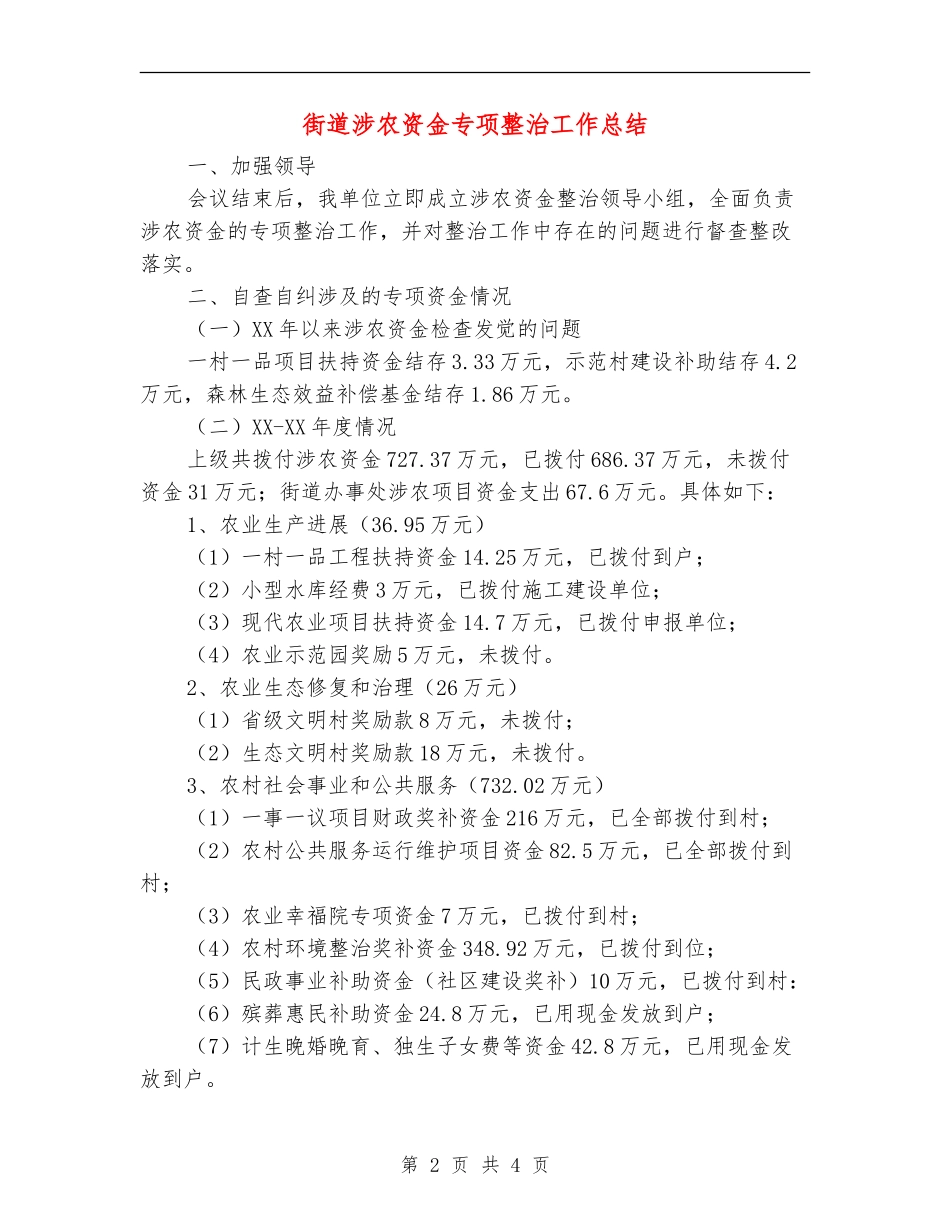 街道涉农资金专项整治工作总结【新版】_第2页