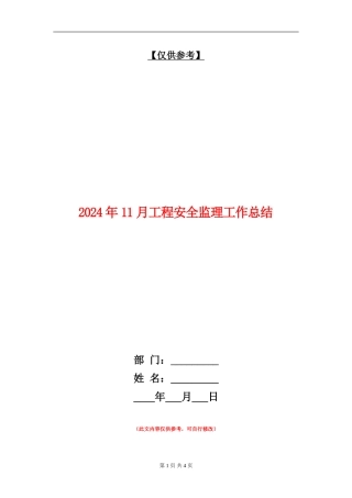 2024年11月工程安全监理工作总结