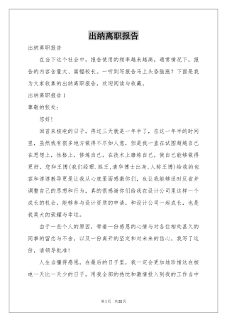 出纳离职报告