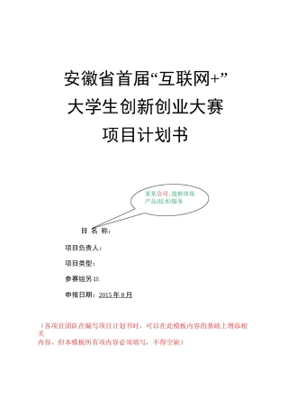 《互联网+》大赛项目计划书模板-互联网加大赛的模板。