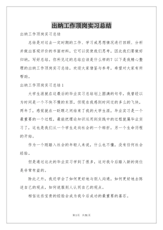 出纳工作顶岗实习参考总结