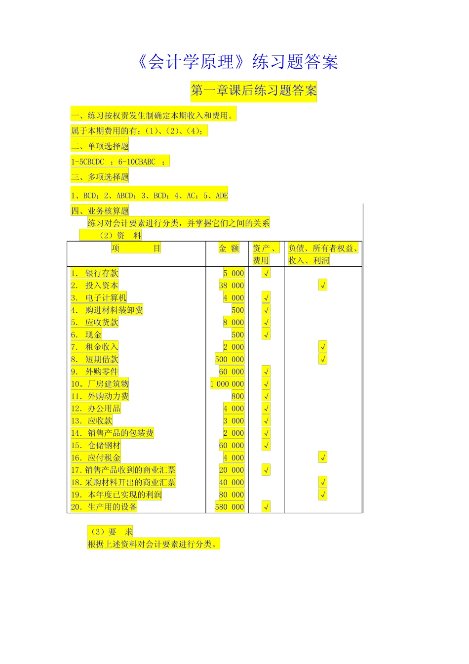 会计学原理教材练习答案(综合)_第1页