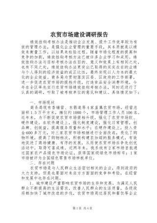 农贸市场建设调研报告