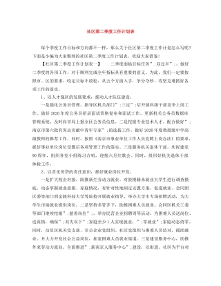 社区第二季度工作计划表 