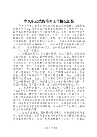 农民职业技能培训工作情况汇报