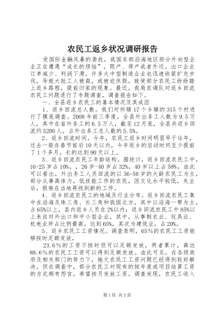 农民工返乡状况调研报告