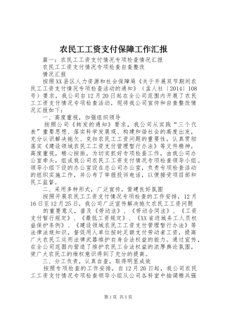 农民工工资支付保障工作汇报