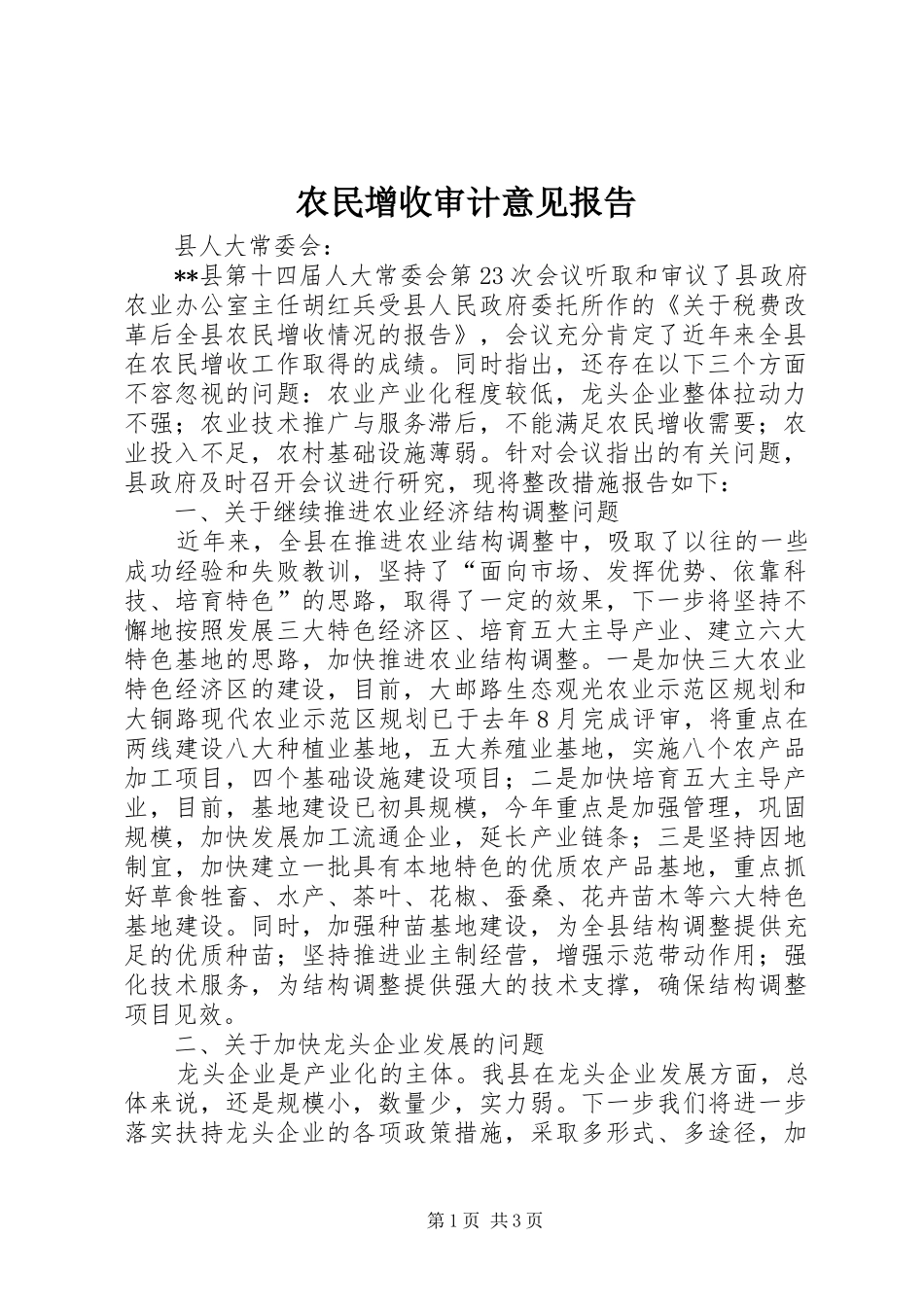 农民增收审计意见报告_第1页