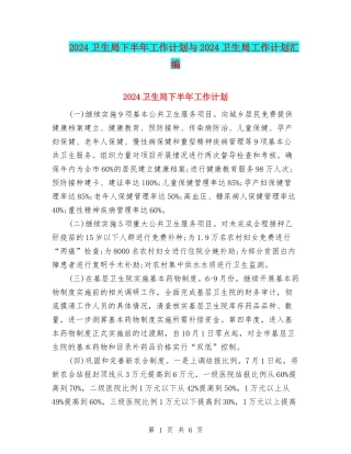 2024卫生局下半年工作计划与2024卫生局工作计划汇编