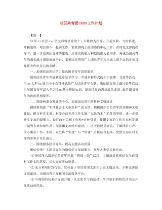 社区共青团2020工作计划 