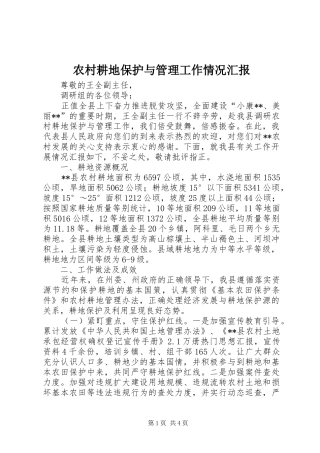农村耕地保护与管理工作情况汇报