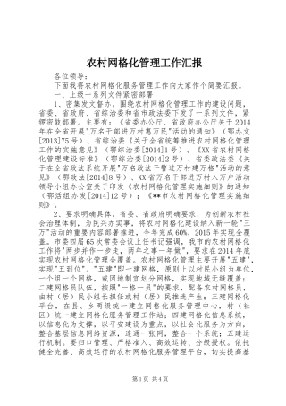 农村网格化管理工作汇报