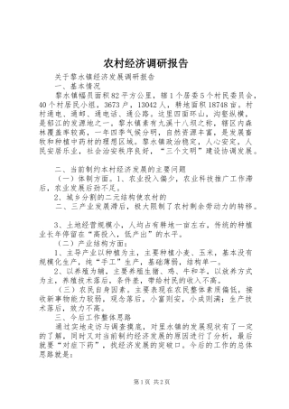 农村经济调研报告