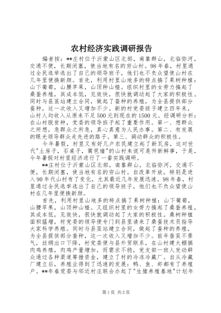 农村经济实践调研报告