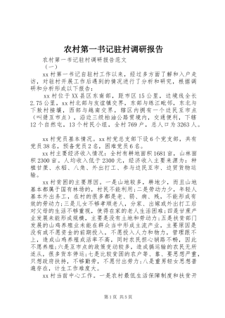 农村第一书记驻村调研报告