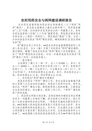 农村用药安全与两网建设调研报告