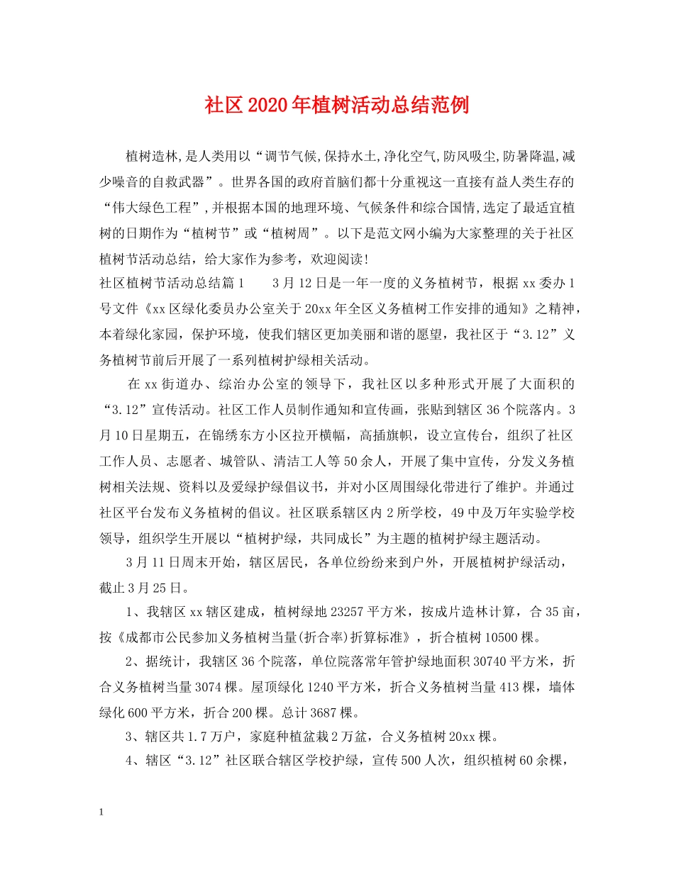 社区2020年植树活动总结范例 _第1页