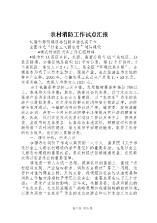 农村消防工作试点汇报