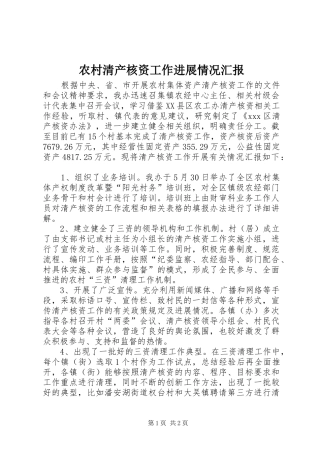 农村清产核资工作进展情况汇报