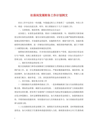 社保局发展财务工作计划例文 