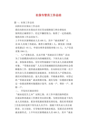 社保专管员工作总结 