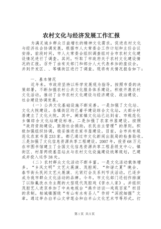 农村文化与经济发展工作汇报