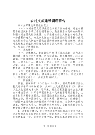 农村支部建设调研报告
